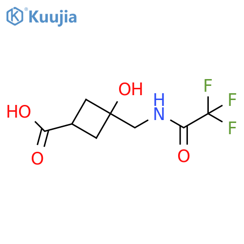 3-hydroxy-3-(trifluoroacetamido)methylcyclobutane-1-carboxylic acid structure