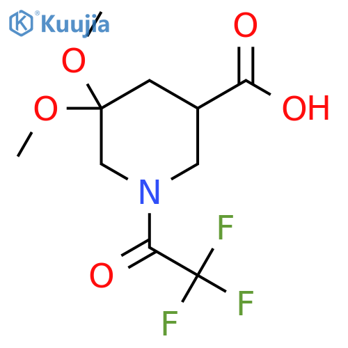 5,5-Dimethoxy-1-(2,2,2-trifluoroacetyl)piperidine-3-carboxylic acid structure
