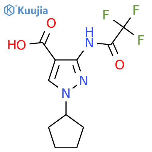 1-cyclopentyl-3-(2,2,2-trifluoroacetamido)-1H-pyrazole-4-carboxylic acid structure