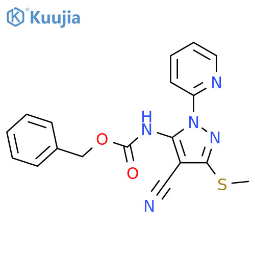 benzyl N-4-cyano-3-(methylsulfanyl)-1-(pyridin-2-yl)-1H-pyrazol-5-ylcarbamate structure