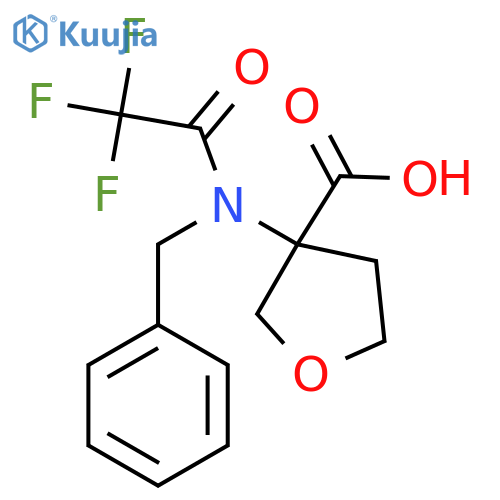 3-(N-benzyl-2,2,2-trifluoroacetamido)oxolane-3-carboxylic acid structure