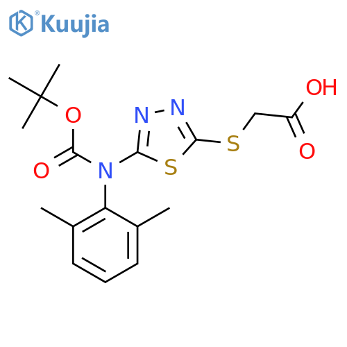 2-(5-{(tert-butoxy)carbonyl(2,6-dimethylphenyl)amino}-1,3,4-thiadiazol-2-yl)sulfanylacetic acid structure