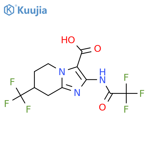 2-(2,2,2-trifluoroacetamido)-7-(trifluoromethyl)-5H,6H,7H,8H-imidazo1,2-apyridine-3-carboxylic acid structure