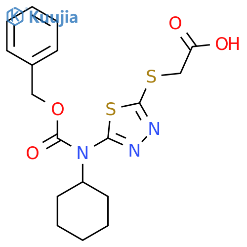 2-(5-{(benzyloxy)carbonyl(cyclohexyl)amino}-1,3,4-thiadiazol-2-yl)sulfanylacetic acid structure