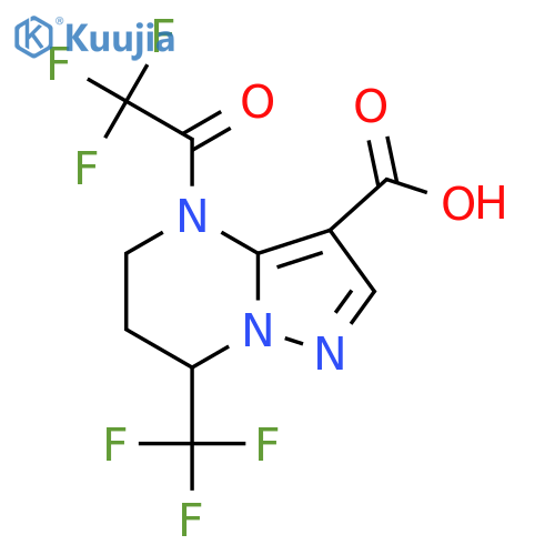 4-(2,2,2-trifluoroacetyl)-7-(trifluoromethyl)-4H,5H,6H,7H-pyrazolo1,5-apyrimidine-3-carboxylic acid structure