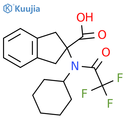 2-(N-cyclohexyl-2,2,2-trifluoroacetamido)-2,3-dihydro-1H-indene-2-carboxylic acid structure