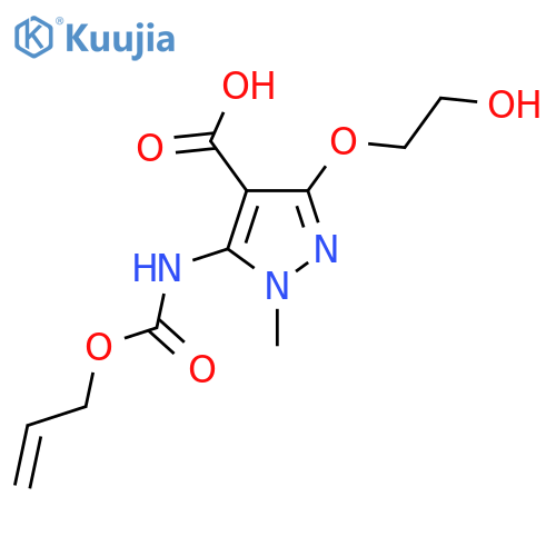 3-(2-hydroxyethoxy)-1-methyl-5-{(prop-2-en-1-yloxy)carbonylamino}-1H-pyrazole-4-carboxylic acid structure