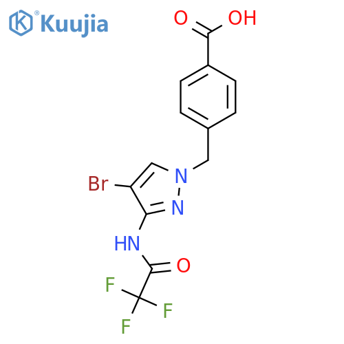 4-{4-bromo-3-(2,2,2-trifluoroacetamido)-1H-pyrazol-1-ylmethyl}benzoic acid structure