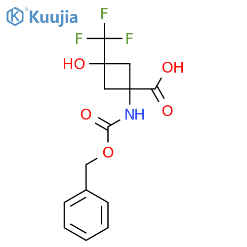 (1s,3s)-1-{(benzyloxy)carbonylamino}-3-hydroxy-3-(trifluoromethyl)cyclobutane-1-carboxylic acid structure