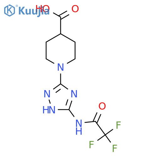 1-5-(2,2,2-trifluoroacetamido)-4H-1,2,4-triazol-3-ylpiperidine-4-carboxylic acid structure