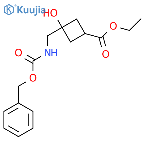 ethyl (1r,3r)-3-({(benzyloxy)carbonylamino}methyl)-3-hydroxycyclobutane-1-carboxylate structure