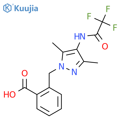 2-{3,5-dimethyl-4-(2,2,2-trifluoroacetamido)-1H-pyrazol-1-ylmethyl}benzoic acid structure