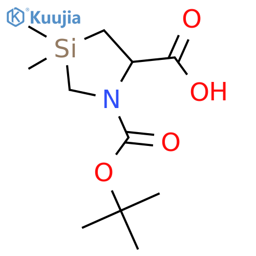 (5R)-1-tert-butoxycarbonyl-3,3-dimethyl-1,3-azasilolidine-5-carboxylic acid structure