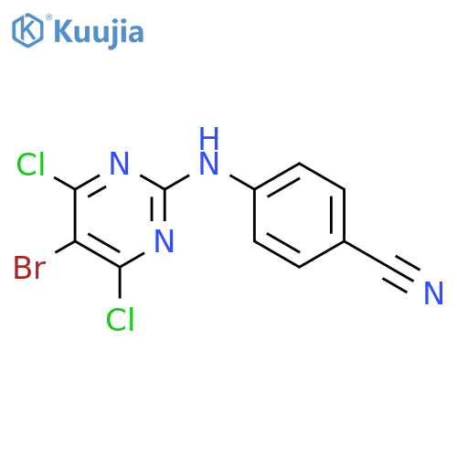 4-[(5-bromo-4,6-dichloropyrimidin-2-yl)amino]benzonitrile structure