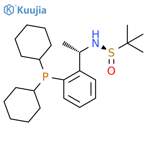 2-Propanesulfinamide, N-[(1S)-1-[2-(dicyclohexylphosphino)phenyl]ethyl]-2-methyl-, [S(R)]- structure