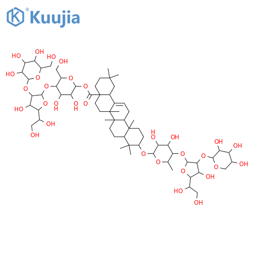 Olean-12-en-28-oic acid, 3-[(O-β-D-xylopyranosyl-(1→2)-O-α-D-glucofuranosyl-(1→3)-6-deoxy-α-L-mannopyranosyl)oxy]-, O-D-glucopyranosyl-(1→2)-O-β-D-glucofuranosyl-(1→4)-β-D-glucopyranosyl ester, (3β)- (9CI) structure