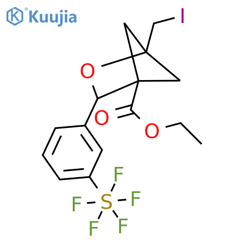 ethyl 1-(iodomethyl)-3-3-(pentafluoro-lambda6-sulfanyl)phenyl-2-oxabicyclo2.1.1hexane-4-carboxylate structure