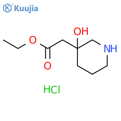 (3-Hydroxy-piperidin-3-yl)-acetic acid ethyl ester hydrochloride structure