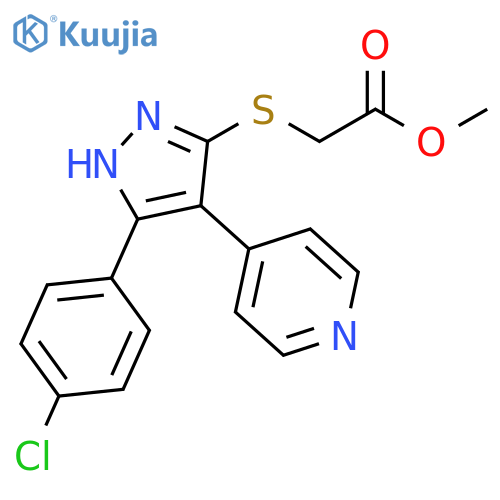 Acetic acid, 2-[[5-(4-chlorophenyl)-4-(4-pyridinyl)-1H-pyrazol-3-yl]thio]-, methyl ester structure