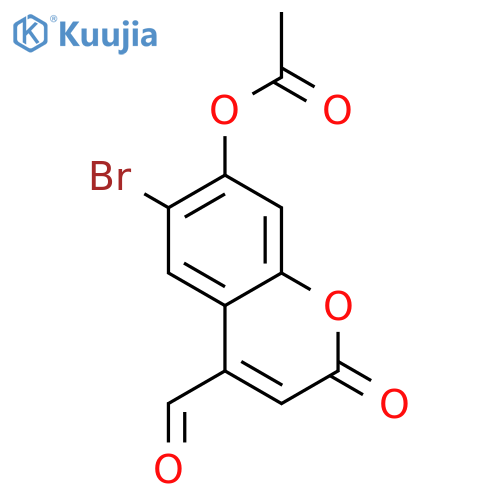 2H-1-Benzopyran-4-carboxaldehyde, 7-(acetyloxy)-6-bromo-2-oxo- structure