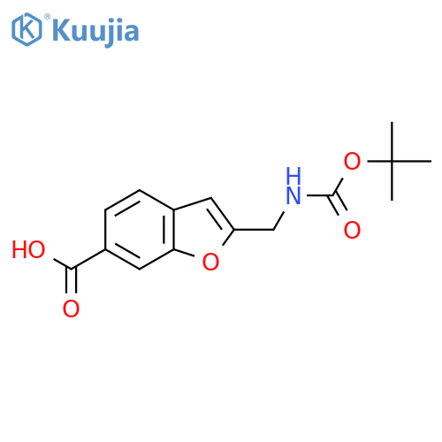 2-({(tert-butoxy)carbonylamino}methyl)-1-benzofuran-6-carboxylic acid structure