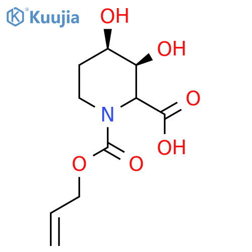 rac-(3R,4S)-3,4-dihydroxy-1-(prop-2-en-1-yloxy)carbonylpiperidine-2-carboxylic acid structure
