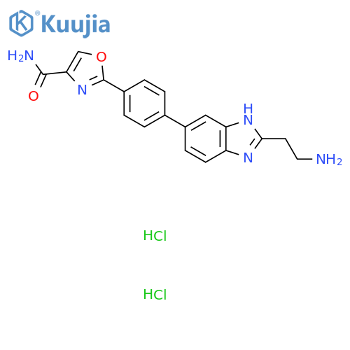 2-{4-[2-(2-aminoethyl)-1H-1,3-benzodiazol-5-yl]phenyl}-1,3-oxazole-4-carboxamide dihydrochloride structure