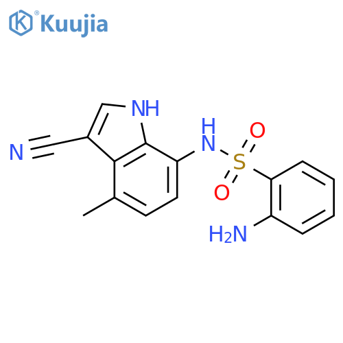 2-amino-N-(3-cyano-4-methyl-1H-indol-7-yl)benzene-1-sulfonamide structure