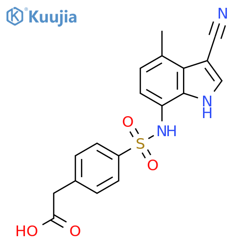 2-{4-[(3-cyano-4-methyl-1H-indol-7-yl)sulfamoyl]phenyl}acetic acid structure