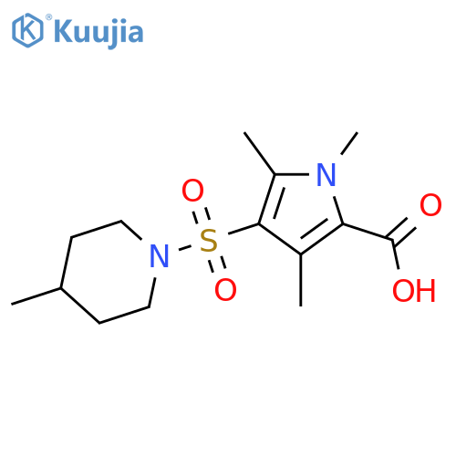 1,3,5-trimethyl-4-[(4-methylpiperidin-1-yl)sulfonyl]-1H-pyrrole-2-carboxylic acid structure