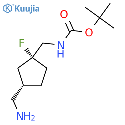 Tert-butyl N-[[(1R,3S)-3-(aminomethyl)-1-fluorocyclopentyl]methyl]carbamate structure