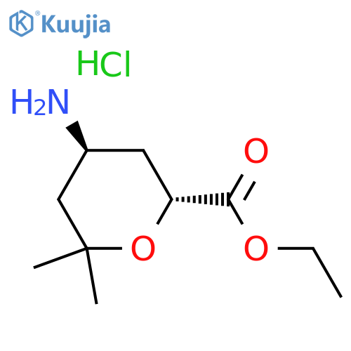 rac-ethyl (2R,4S)-4-amino-6,6-dimethyloxane-2-carboxylate hydrochloride, trans structure