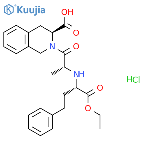(3S)-2-(2R)-2-{(2S)-1-ethoxy-1-oxo-4-phenylbutan-2-ylamino}propanoyl-1,2,3,4-tetrahydroisoquinoline-3-carboxylic acid hydrochloride structure