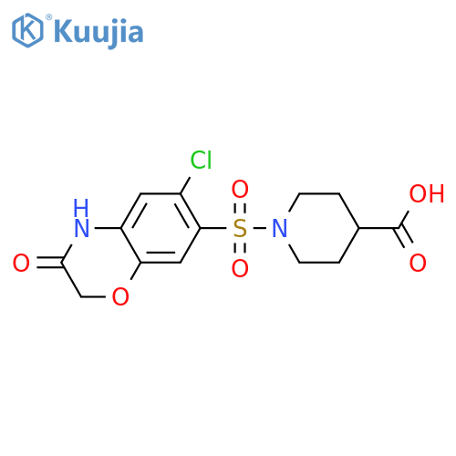 1-[(6-chloro-3-oxo-3,4-dihydro-2H-1,4-benzoxazin-7-yl)sulfonyl]piperidine-4-carboxylic acid structure