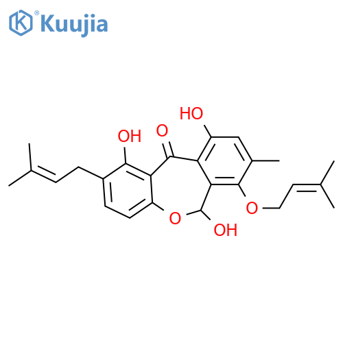 Dibenz[b,e]oxepin-11(6H)-one,1,6,10-trihydroxy-8-methyl-2-(3-methyl-2-buten-1-yl)-7-[(3-methyl-2-buten-1-yl)oxy]- structure