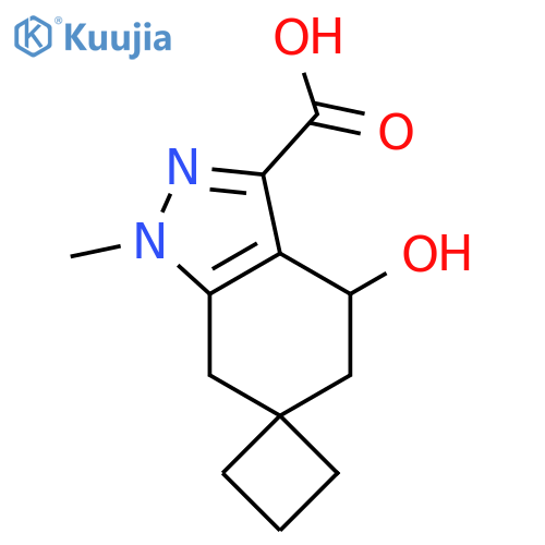 4'-Hydroxy-1'-methyl-1',4',5',7'-tetrahydrospiro[cyclobutane-1,6'-indazole]-3'-carboxylic acid structure