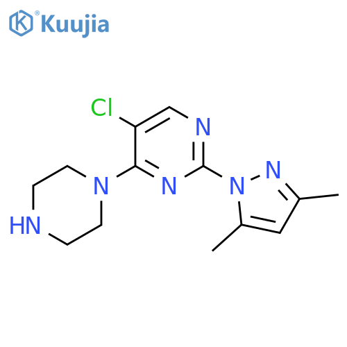 5-chloro-2-(3,5-dimethyl-1H-pyrazol-1-yl)-4-(piperazin-1-yl)pyrimidine structure