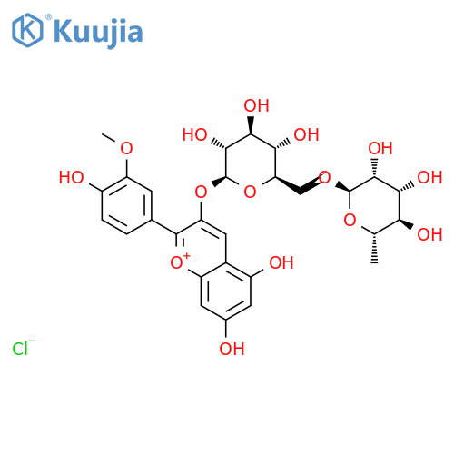 1-Benzopyrylium,3-[[6-O-(6-deoxy-a-L-mannopyranosyl)-b-D-glucopyranosyl]oxy]-5,7-dihydroxy-2-(4-hydroxy-3-methoxyphenyl)-,chloride (1:1) structure