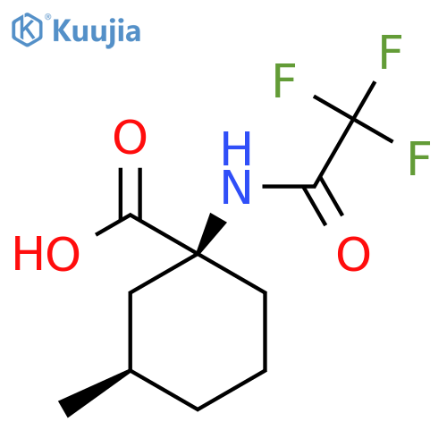(1S,3R)-3-methyl-1-(2,2,2-trifluoroacetamido)cyclohexane-1-carboxylic acid structure