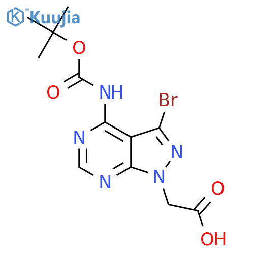2-(3-bromo-4-{[(tert-butoxy)carbonyl]amino}-1H-pyrazolo[3,4-d]pyrimidin-1-yl)acetic acid structure