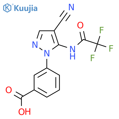 3-[4-cyano-5-(2,2,2-trifluoroacetamido)-1H-pyrazol-1-yl]benzoic acid structure