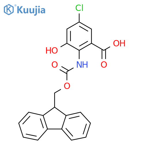 5-chloro-2-({[(9H-fluoren-9-yl)methoxy]carbonyl}amino)-3-hydroxybenzoic acid structure