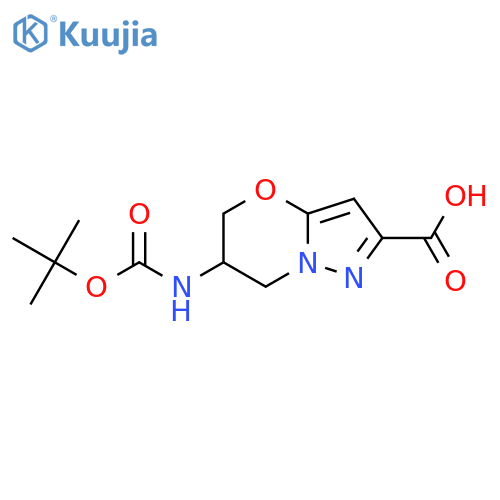 6-{[(tert-butoxy)carbonyl]amino}-5H,6H,7H-pyrazolo[3,2-b][1,3]oxazine-2-carboxylic acid structure
