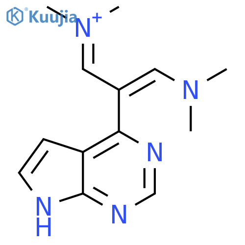 N-[(2E)-3-(Dimethylamino)-2-(7H-pyrrolo[2,3-d]pyrimidin-4-yl)-2-propen-1-ylidene]-N-methylmethanaminium structure