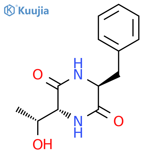 (3S,6R)-3-benzyl-6-(1R)-1-hydroxyethylpiperazine-2,5-dione structure