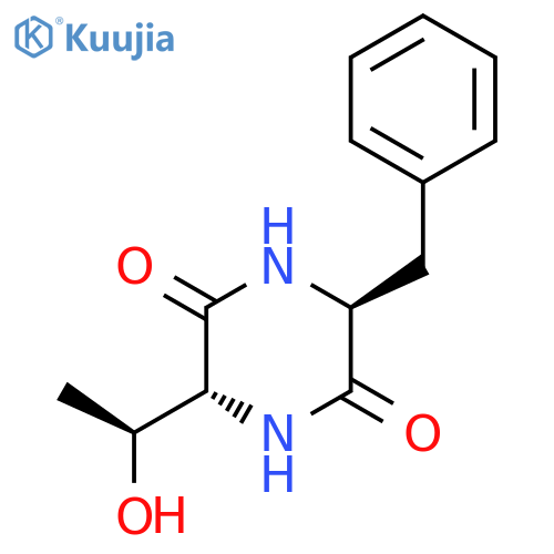 (3S,6R)-3-benzyl-6-(1S)-1-hydroxyethylpiperazine-2,5-dione structure
