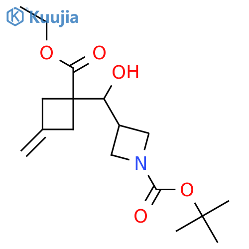 Tert-butyl 3-{[1-(ethoxycarbonyl)-3-methylidenecyclobutyl](hydroxy)methyl}azetidine-1-carboxylate structure