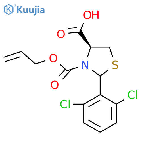 (4S)-2-(2,6-dichlorophenyl)-3-[(prop-2-en-1-yloxy)carbonyl]-1,3-thiazolidine-4-carboxylic acid structure