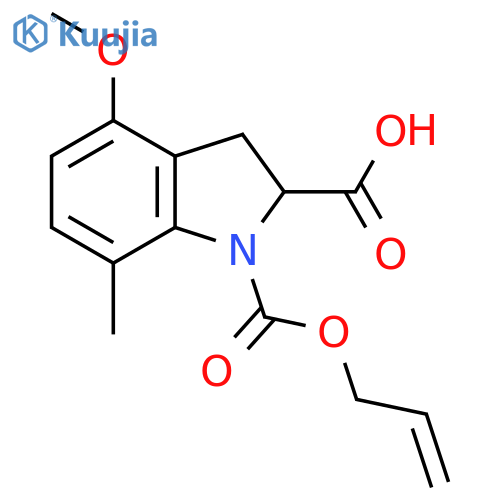 4-methoxy-7-methyl-1-[(prop-2-en-1-yloxy)carbonyl]-2,3-dihydro-1H-indole-2-carboxylic acid structure