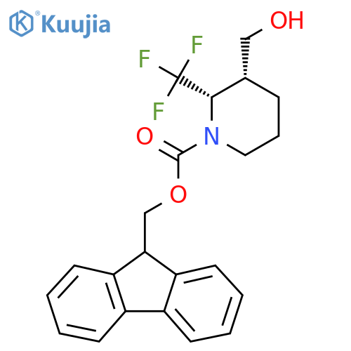 rac-(9H-fluoren-9-yl)methyl (2R,3S)-3-(hydroxymethyl)-2-(trifluoromethyl)piperidine-1-carboxylate structure
